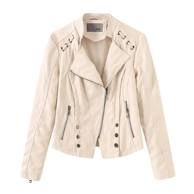 Loose Fit Big Size Asymmetrical Pu Leather Jacket New Lapel Long Sleeve Women Coat Fashion Spring Autumn 2021