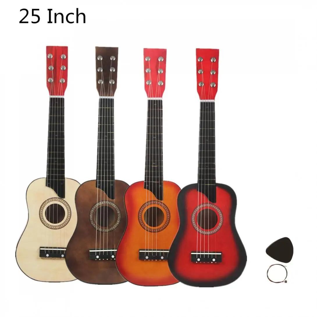 Guitarra acústica de tilo de 25 pulgadas para niños, instrumento Musical de 6 cuerdas con púas, juguete para principiantes, regalo