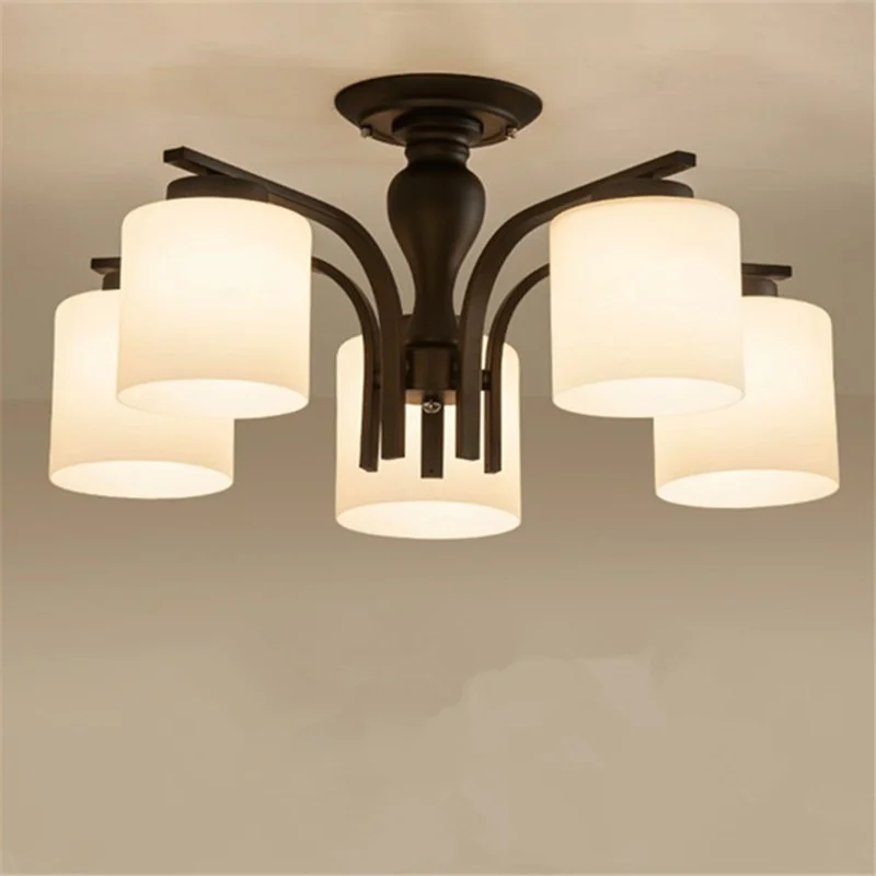 Frosted Glass Shade Metal Chandelier E27 Light Bulb Source Ceiling Lamp Classic Vintage Lighting Fixture