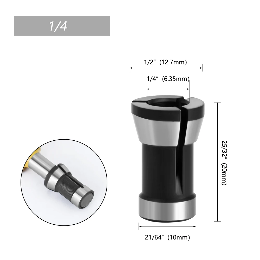 LAVIE 1pc 3PCS Set Collets 6.35mm 8mm 6mm Collet Chuck Engraving Trimming Machine Electric Router Milling Cutter Accessories