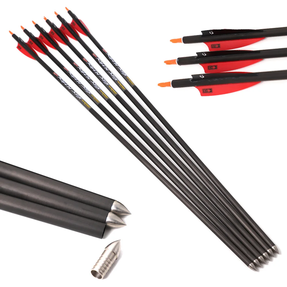 6/12pcs Pure Carbon Arrow Archery ID 9.8 MM Spine 150 200 250 300 350 For Recurve Compound Traditional Bow Indoor Shooting