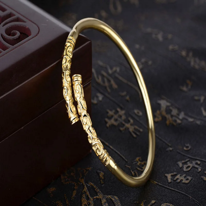 LIVVY Silver Color Simple Fashionable Golden Cudgel Monkey King Bracelet For Men And Women Open Adjustable Bangles Jewelry