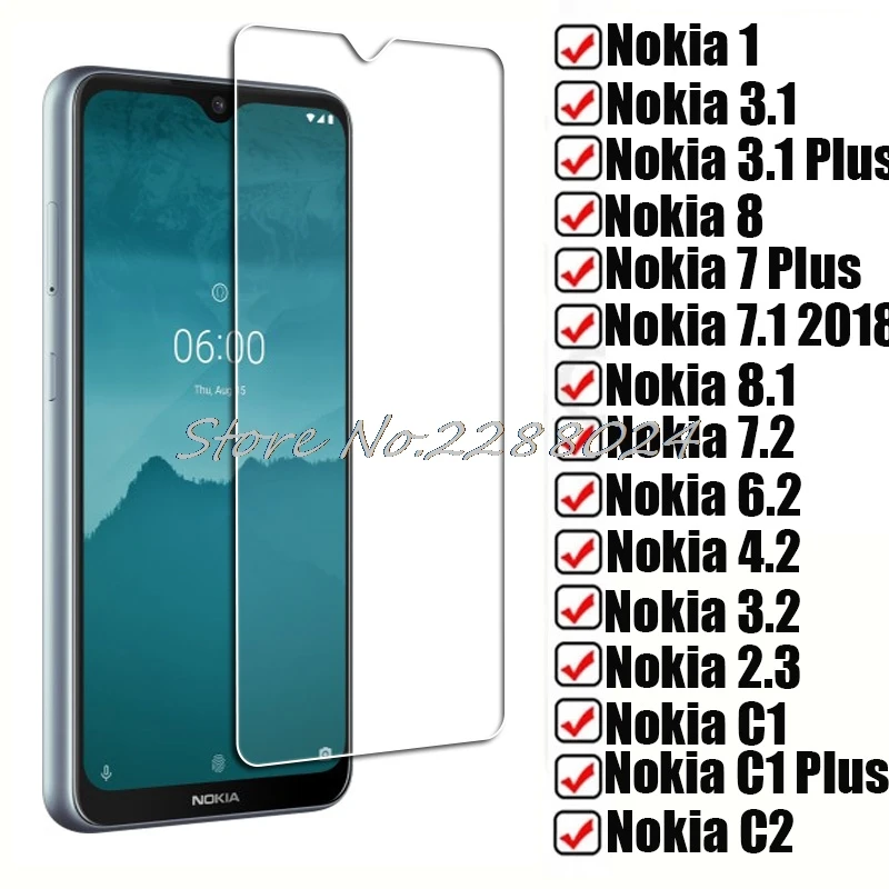 HD Tempered Glass For Nokia 5.1 5X 7 Plus 6.1 7.1 2018 8.1 8 Protective Cover ON C1 C2 7.2 6.2 4.2 3.2 2.3 Screen Protector Film