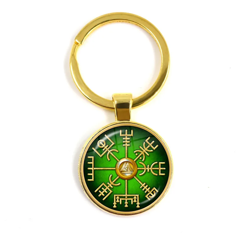 Nordic Viking Vegvisir Keychain Accessories Viking Compass Pattern Glass Dome Keyring Key Holder for Women Men Jewelry