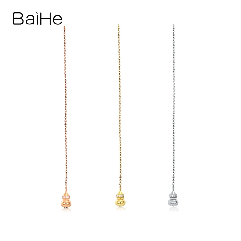 BAIHE Solid 18K White/Yellow/Rose Gold Natural Diamond Gourd Ear line Earrings Fine Jewelry עגילי דלעת צמודים Серьги-гвоздики