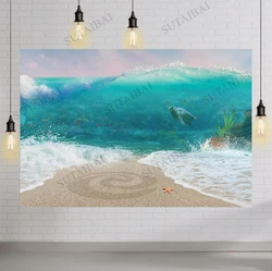 Blue Ocean Sea Animals Moana Cake Smash 1st Birthday Background for Photo Booth Vinyl Tropical Beach Baby Shower Backdrops