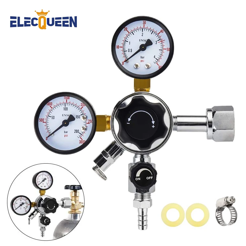 W21.8 Co2 Regulator,Homebrew Keg Kegerator Regulator 3000PSI Pressure Dual Guage Co2 Regulator with Safety Pressure Relief Valve