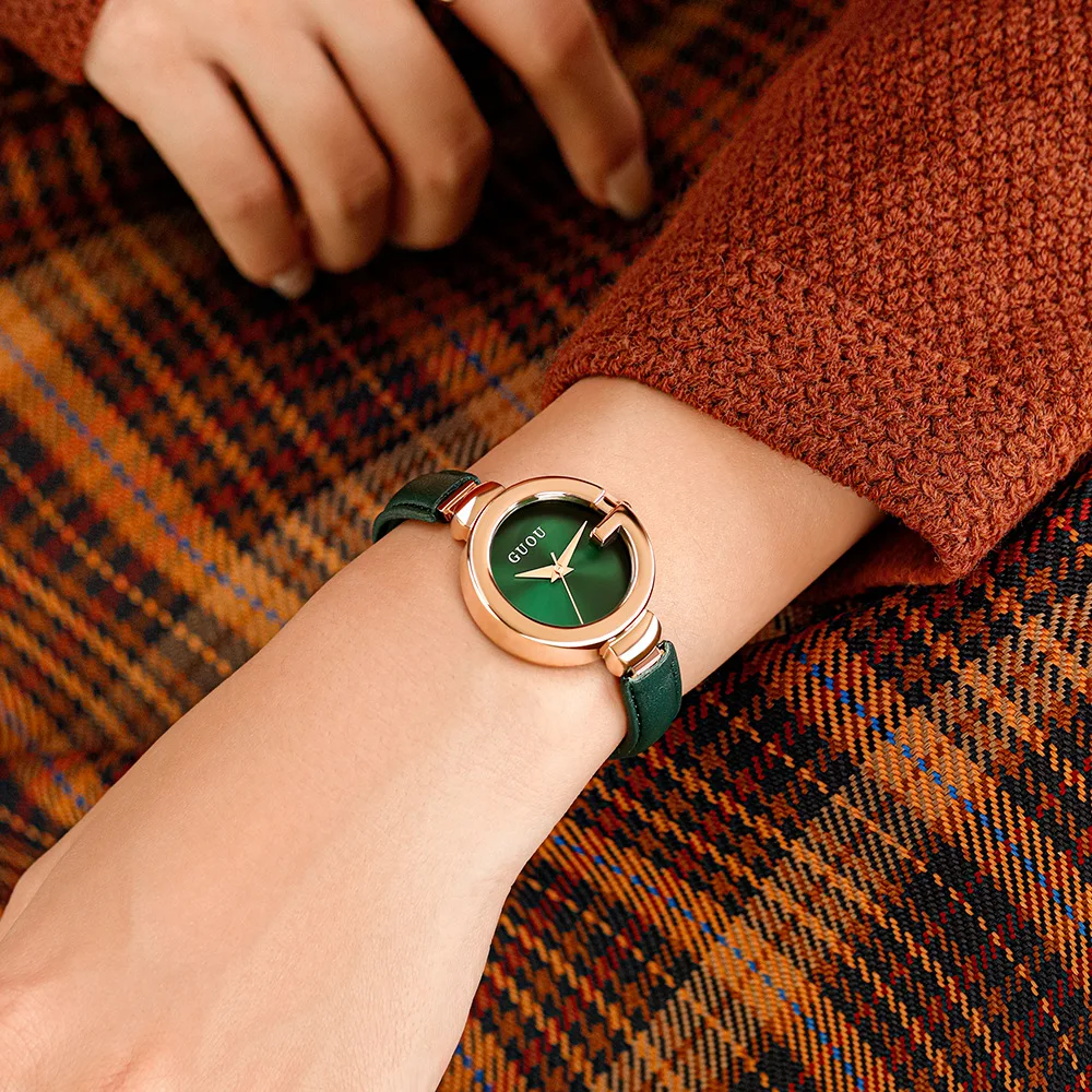 GUOU Watch Women's autumn/winter simple bracelet Watch Women's watch Quartz watch Circular women's watch
