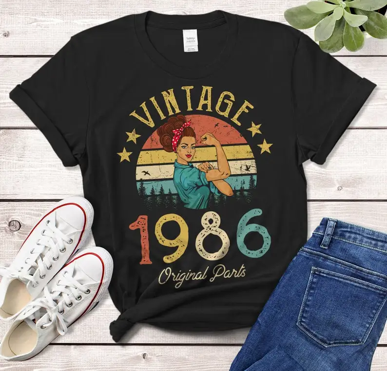 Vintage 1986 T-Shirt Made in 1986 36th birthday 36 years old Gift for Girl Wife Mom birthday idea 36 Retro Classic cotton Tshirt