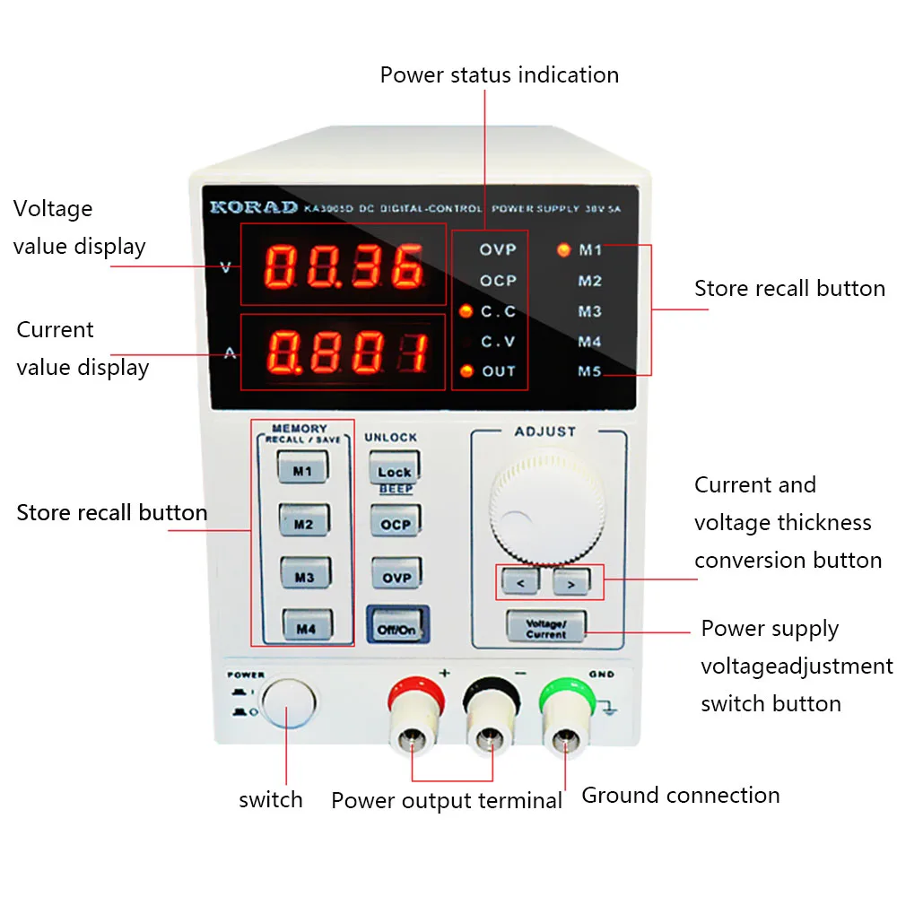Imagem -03 - Korad-variável Ajustável dc Fonte de Alimentação Digital Regulado Lab Grade Reparação do Telefone Popular Ka3005d 30v 5a