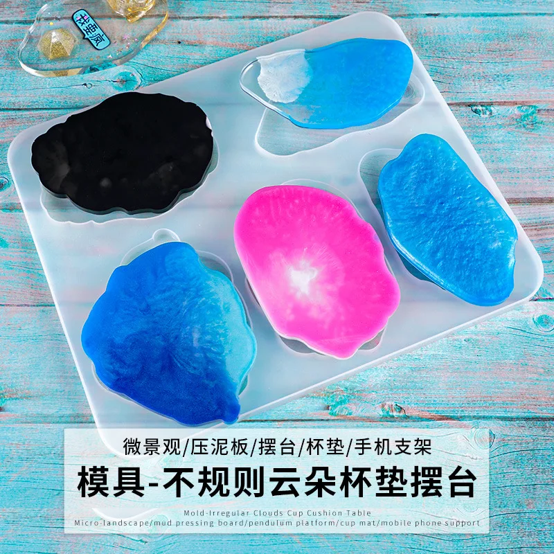 

Crystal Silicone Mold Mobile Phone Stand Ornaments Irregular Cloud Cup Pad Table Resin Silicone Mold DIY Casting Jewelry Making