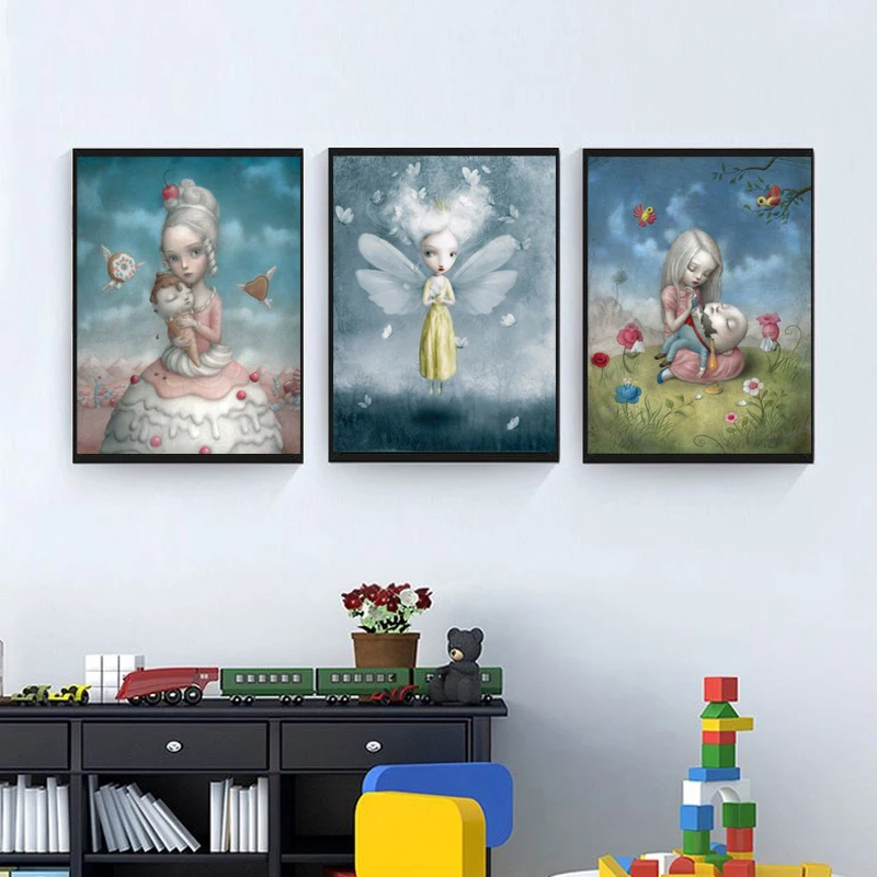 Modular Pictures Nicoletta Ceccoli Canvas Wall Art Girl Paintings Doll Printed Weird Poster Fairy