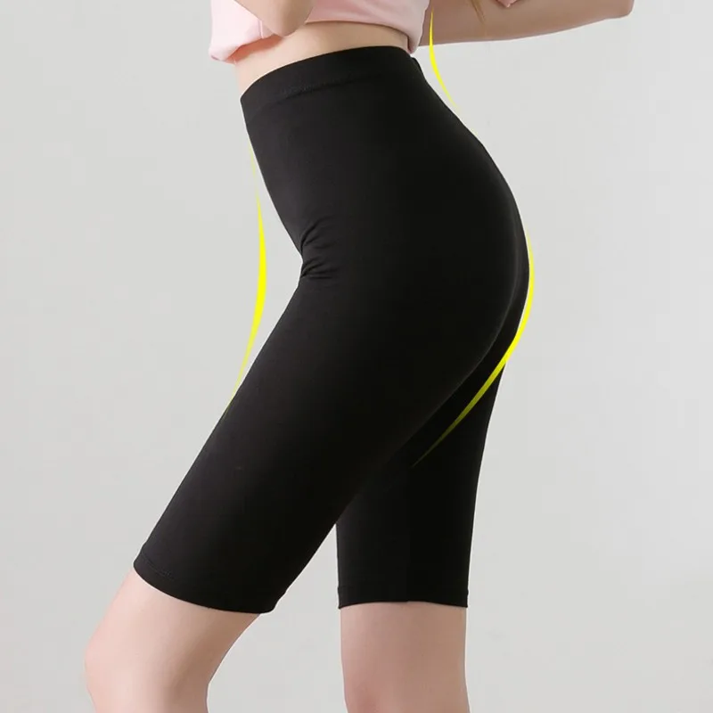 Mallas de Modal de color liso para mujer, leggings capri de entrenamiento de talla grande, pantalones cortos básicos de adelgazamiento informales de