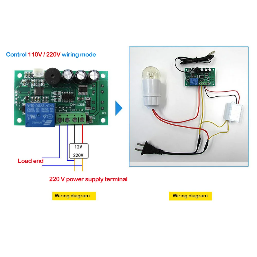 XH-W1308 W1308 AC 220V ดิจิตอลความร้อน Sensor จอแสดงผลสีแดงอุณหภูมิเทอร์โมสวิทช์ DC 12V
