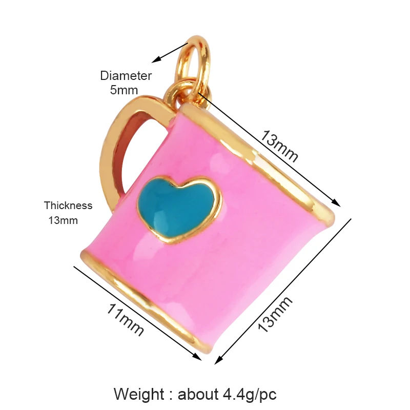 Tea Water Coffee Cup Enamel Charm Neon  Turquoise Red Pendant Oil Dropped,Real Gold Plated Colour,Necklace Bracelet Pendant N27