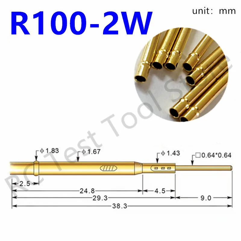 20/100PCS R100-2W Test Pin P100-B1 Receptacle Brass Tube Needle Sleeve Seat Wire-wrap Probe Sleeve 38.3mm Outer Dia 1.67mm