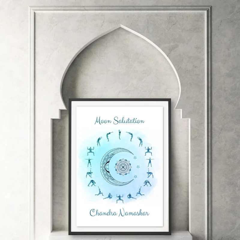 Yoga Sun Salutation Moon Salutation Celestial Posters And Prints Yoga Studio Wall Art Decor Yoga Art Canvas Painting Home Decor