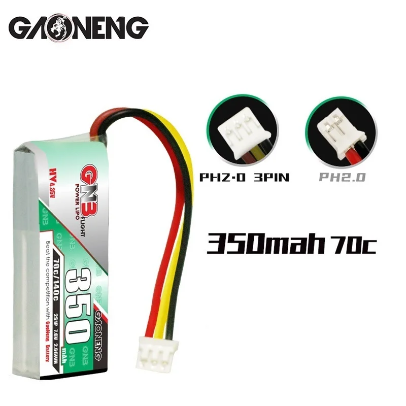 Gaoneng GNB Emax Tinyhawk S 4 축 실내 FPV 드론용 HV Lipo 배터리, PH2.0/3PIN 플러그, 350mah, 2S, 7.6V, 70C, 140C, 1-10PCs