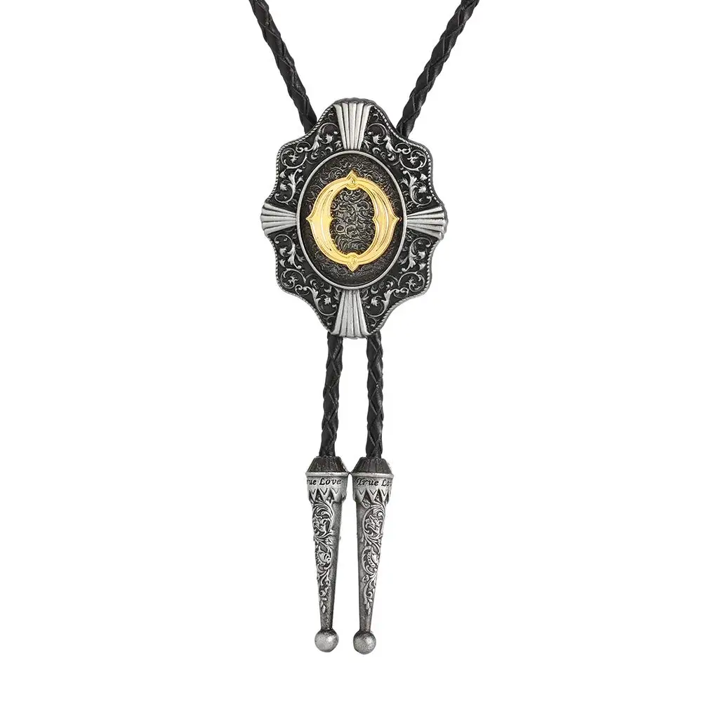 Vintage Gold lettr ABCD-Z  bolo tie for man cowboy western cowgirl leather rope zinc alloy necktie