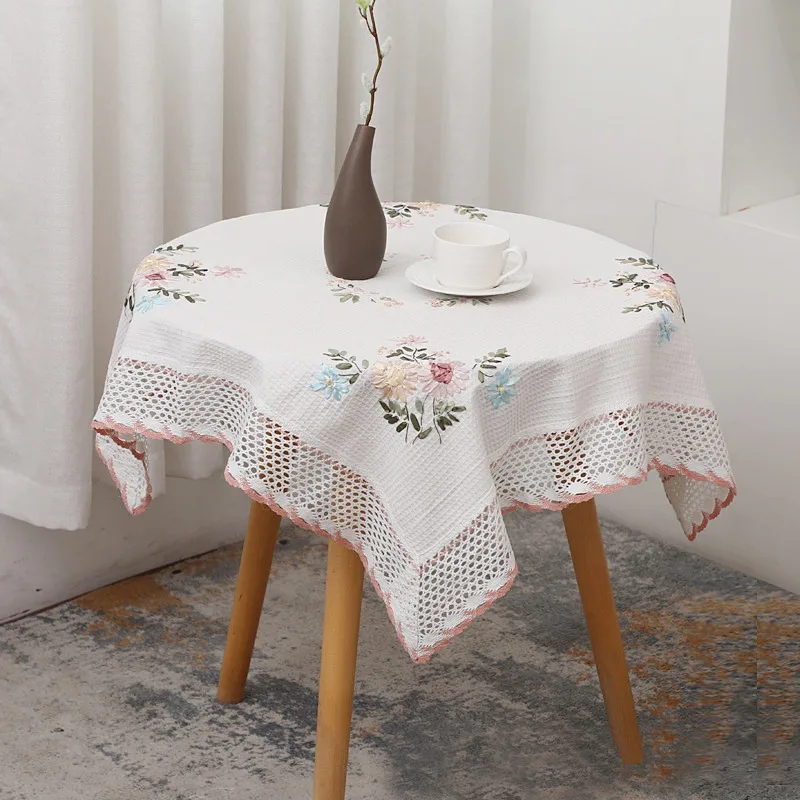 Europe Flowers Tablecloth White Hollow Lace Cotton ChristmasTable Cloth Floral Stereo Embroidery Dinner Cover Wedding Banquet