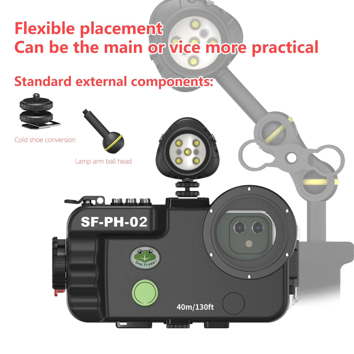 Seafrogs 40 Meter Waterproof Diving Fill LED Light 1000LM Outdoor Photography Lighting For TG 6/5/4 Action Camera And Phone