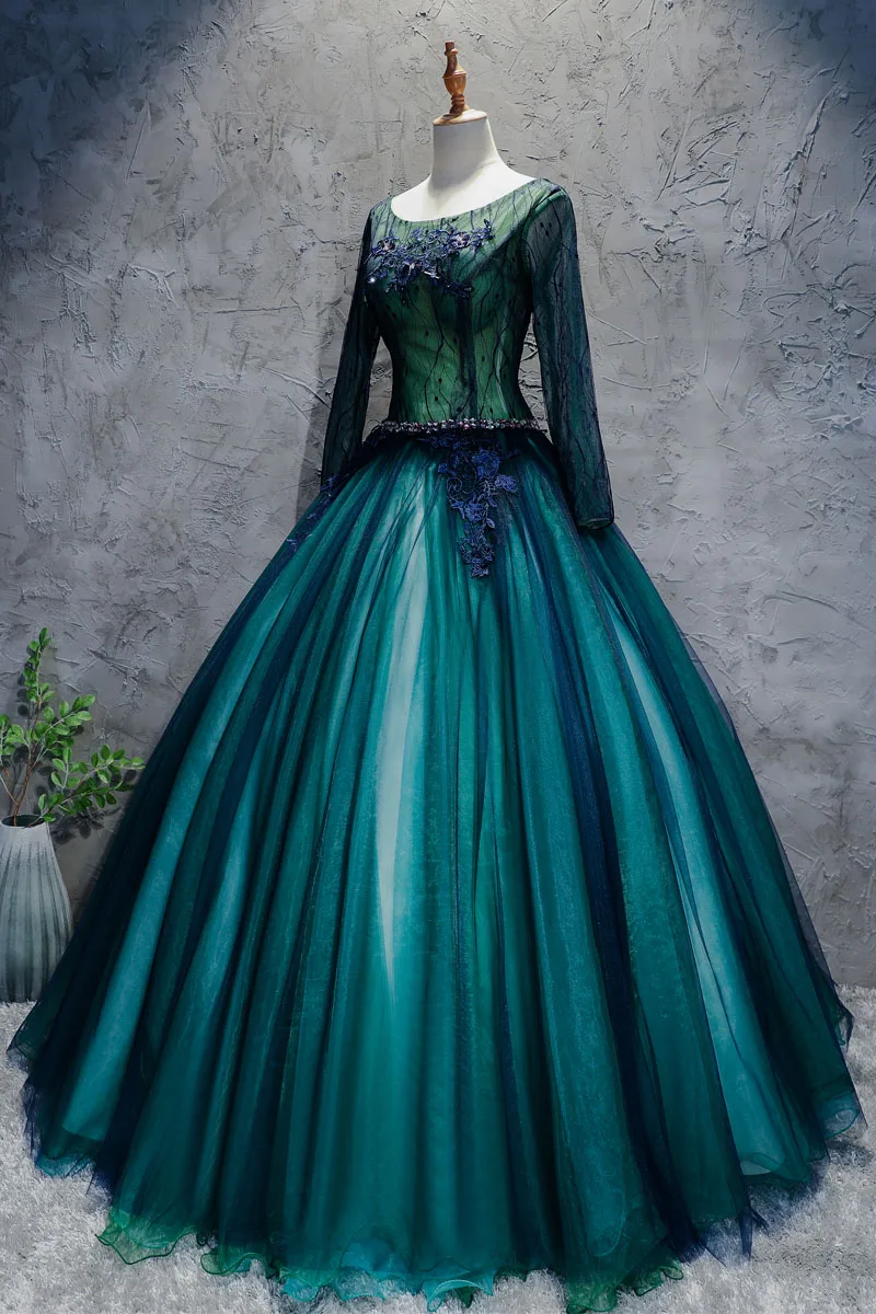 luxury long sleeve dark green ball gown long dress vintage medieval dress Renaissance princess Victoria dress