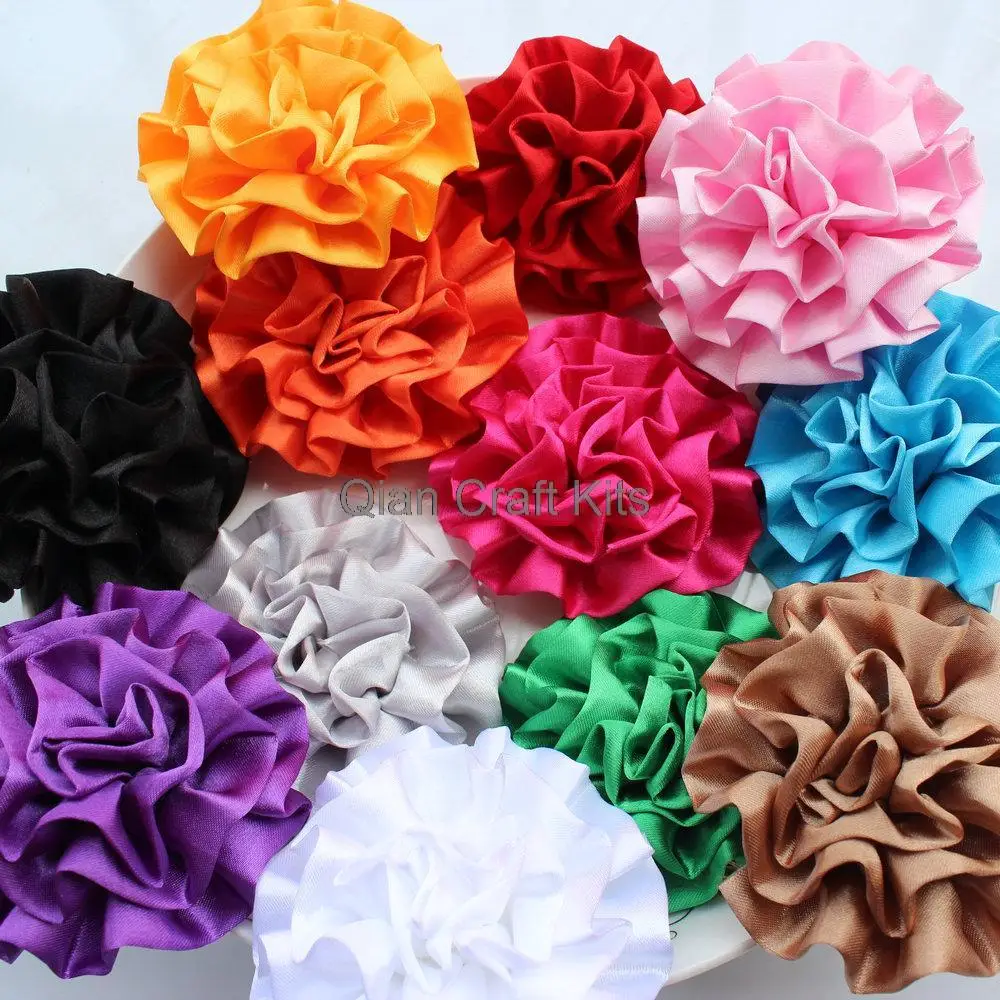 50pcs mix color Large Satin Rolled Rose Rosettes- fabric flowers, satin flower, DIY headband supplies, accessory 3