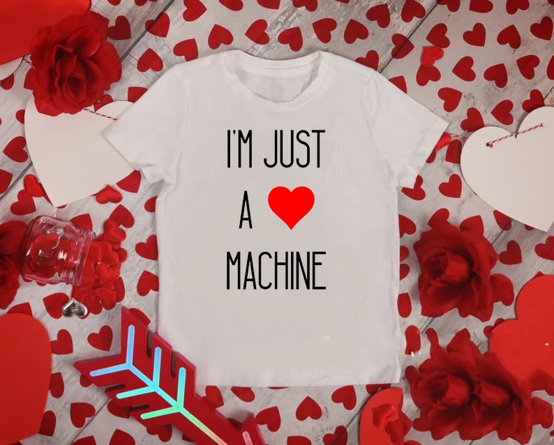 Camiseta robô amor para crianças, camiseta para o dia dos namorados, namorados, robô