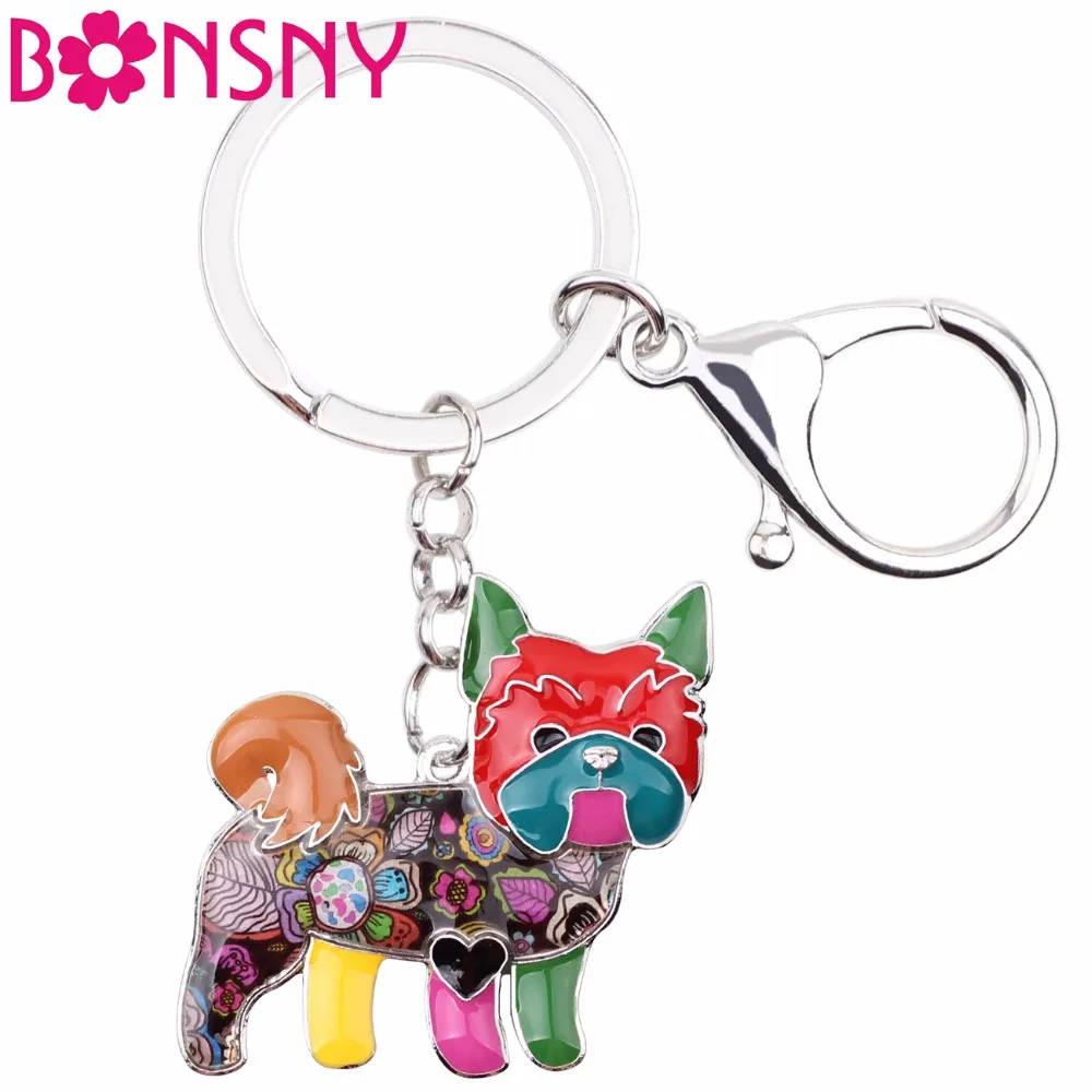 Bonsny Enamel Yorkie Yorkshire Dog Key Chain Key Ring 2017 New Jewelry For Women Bag Pendant Car Key Holder Keychain Accessories