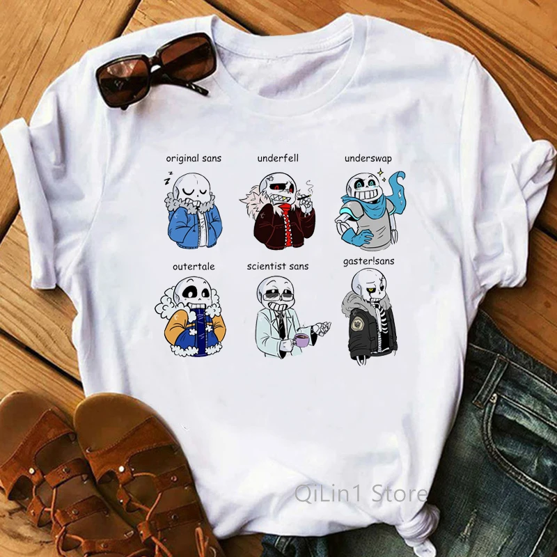 

New Game Undertale T Shirt Sans And Papyrus Print Horror Halloween Shirt Women Friends Tshirt White Casual 00s Geek Tops Tees