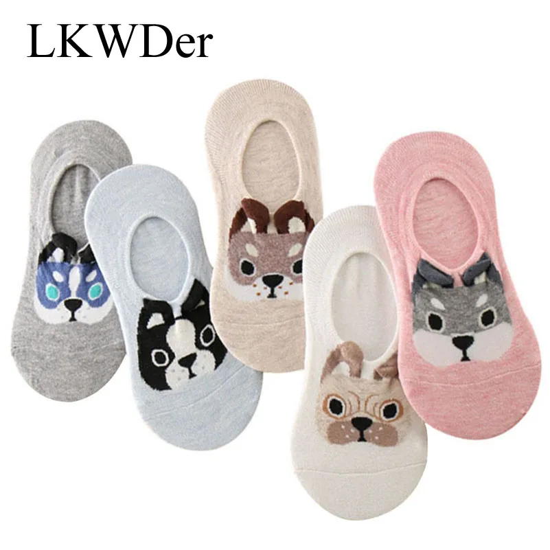 

LKWDer 3 Pairs/Lot Women Cute Harajuku Animal Boat Socks Summer Korean Dog Funny Low Cut Ankle Sock Happy Sox Meias DropShipping