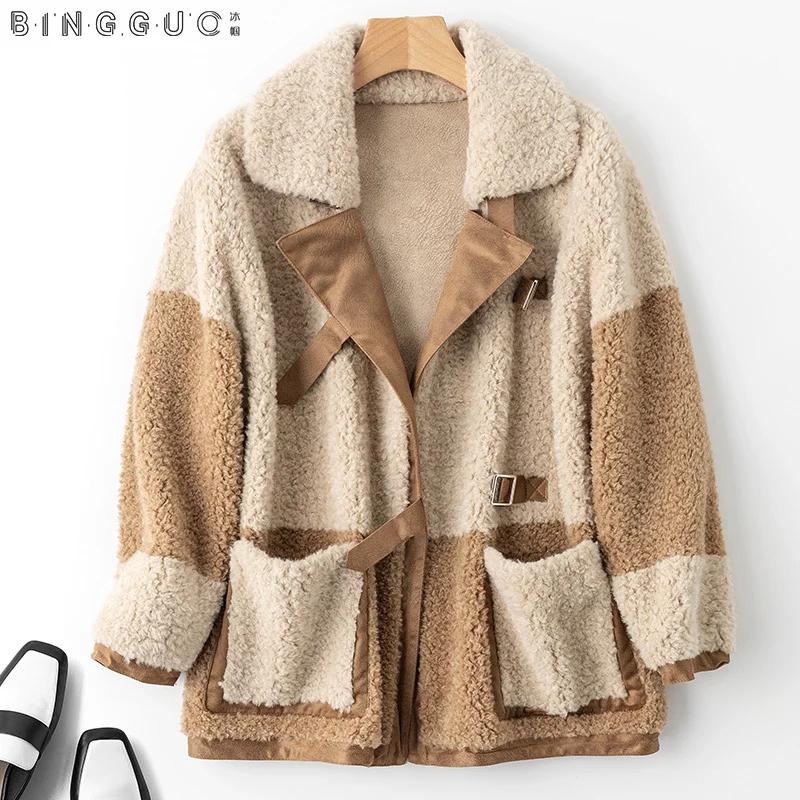 100% Real Coat Female Fashion Women Winter 2020 Korean Thick Warm Sheep Shearing Coats Ladies Fur Jacket 0015D