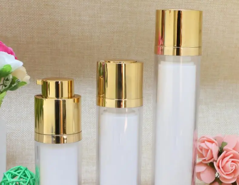 

100pcs 15ml 30ml 50ml Gold Silver Rotary Airless Perfume Pump Bottle Emulsion Lotion Fragrance Containers Vacuum Bottles SN41