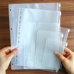 1 Piece PVC Transparent Punch Zipper Stationery Storage Bags Loose Leaf Pages for Scrapbook Notes Cards Stationery Holder