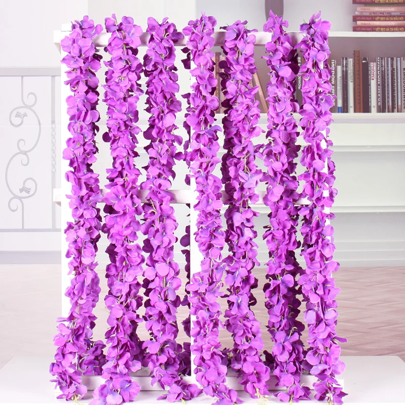 180cm Artificial Hydrangea Flowers Wisteria Sakura Vine Plastic flowers Silk Garland Wreath Rattan Wedding Home Wall Party Decor