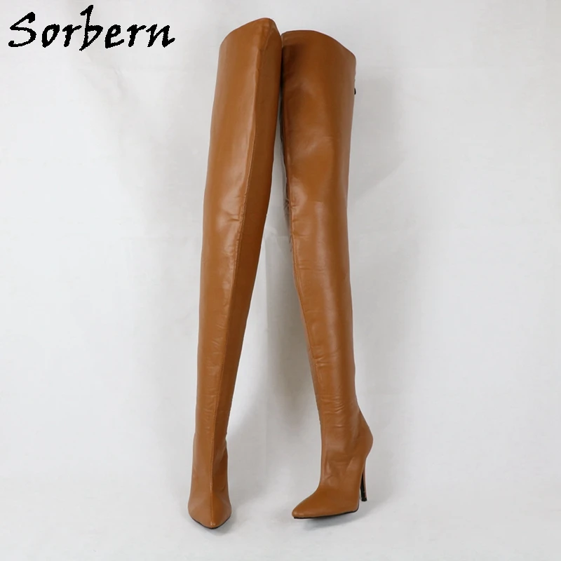 Sorbern Back Zipper Hard Shaft Boots Women Crotch Thigh High Pointed Toe Long Boot Custom Wide Or Slim Leg Fit Calf Shoes Ladies