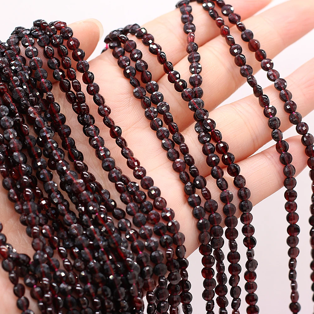 New Natural Pomegranate Stone Beads Oblate Faceted Garnet Loose Spacer Beads for Women DIY Bracelet Necklace Jewelry Making 36cm