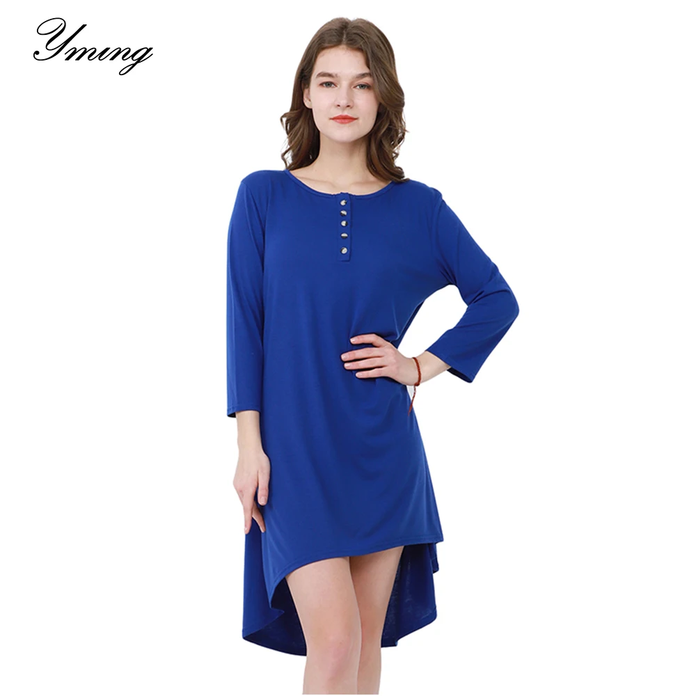 

YMING Autumn Elegant Women Dress Button Party Beach Dresses Long Sleeve Swing Female Vestidos Loose Midi Dress Vintage Dresses