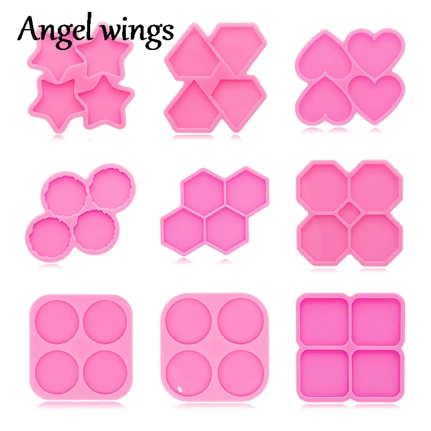 DY1026 1.7in Circle/Square/Hexagon/Octagon/Pentagram/Heart/Diamond Silicone Molds Epoxy Resin Mold for Phone Grip