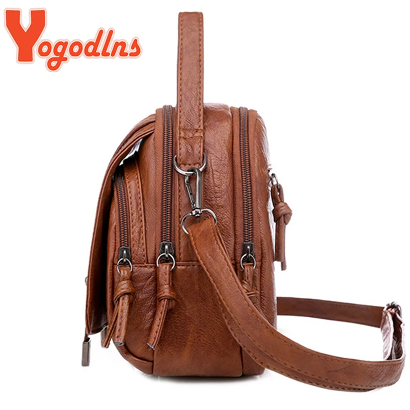 Yogodlns Vintage Small Shoulder Bag Women Soft PU Leather Crossbody Bag Multifunction Messenger Bag Casual Lady Handbag Bolso