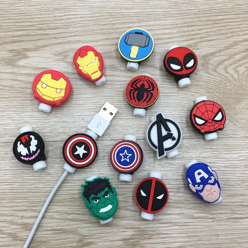 10 sztuk/partia mini MARVEL osłona na kabel USB osłona z klipsem i nawijaczem przewodu ochronnego Organizer na Iphone Android