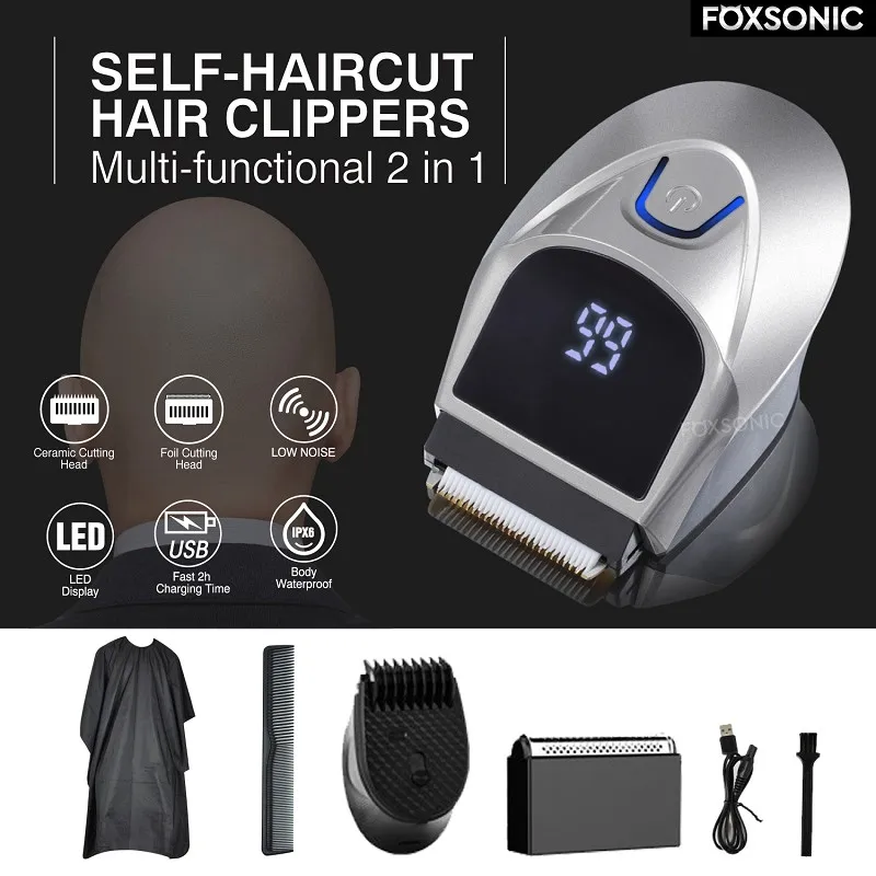 FOXSONIC Self-Haircut Hair Clippers Men Head Clipper Rechargeable Shortcut Grooming Haircut Kit Cordless Electric Hair Trimmer