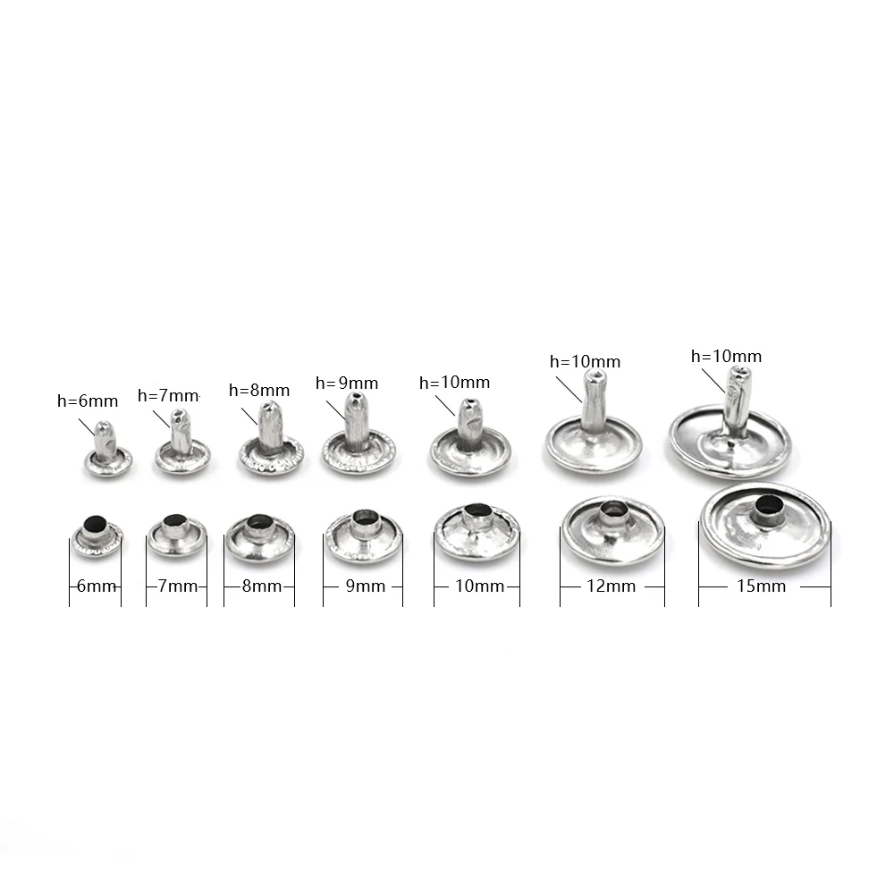 500sets Metal Belt rivets 5mm-15mm Double Cap Rivets Snaps Leather Bag Buttons Clothing nails Shoes Pet Collar Decor Buttons