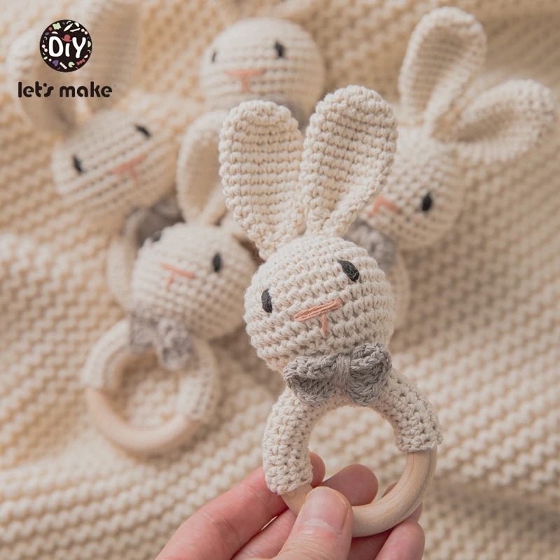 

1PC Rabbit Dropshipping Crochet Rattle Soother Bracelet Teether Set Baby Product Mobile Pram Crib Ring Wooden Toys