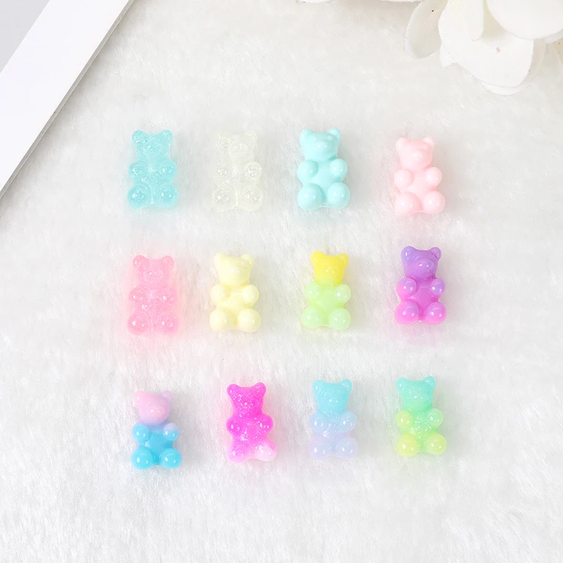 20Pcs 16*10mm  Gummy Bear Beads Charms Flatback Glitter Resin Crafts with Perforate Hole For Necklace Pendant Bracelets Diy