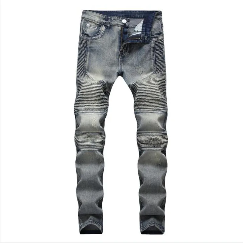 

2022 Mens Fashion Biker Jeans Wrinkle Slim Stretch Men Autumn Winter Skinny Jeans Denim Pants Pantalon Male Denim Trousers