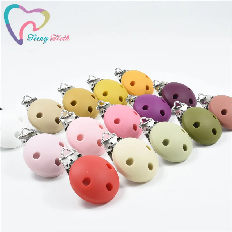 2 PCS Pacifier Clip Silicone Round Shaped Colorful Nipple Clip DIY Pacifier Chain Accessories BPA Free Soother Holder Clip