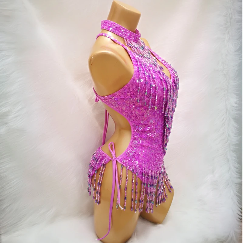 Sexy showgirl carnival costumes for EDC beading Sequin One-Piece Bodysuit Outfit Costume Stage Performance Leotard DJ Party