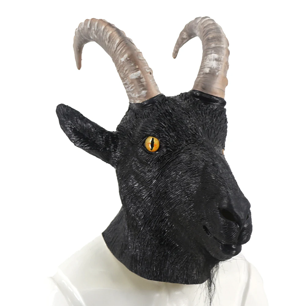 Novelty Goat Head Mask Black Antelope Full Head Latex Mask Animal Goat Head Mask Party Costumes Halloween