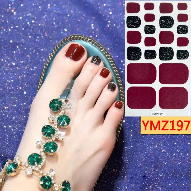 Adhesive Toe Nail Sticker Glitter Summer Style Solid color Tips Full Cover Toe Nail Art Supplies Foot Decal for Women Girls